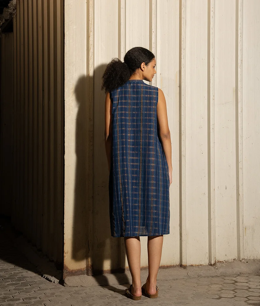 Indigo Handwoven Cotton Dress - Image 2