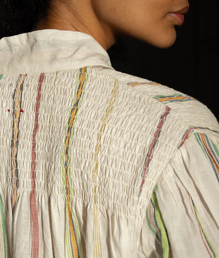 Ecru Handwoven Cotton Striped Top - Image 6