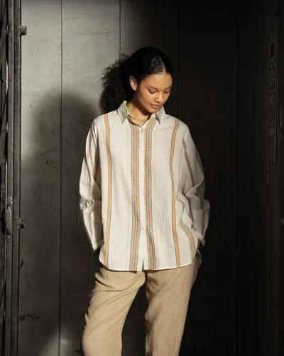 Ecru Handwoven Striped Cotton Top