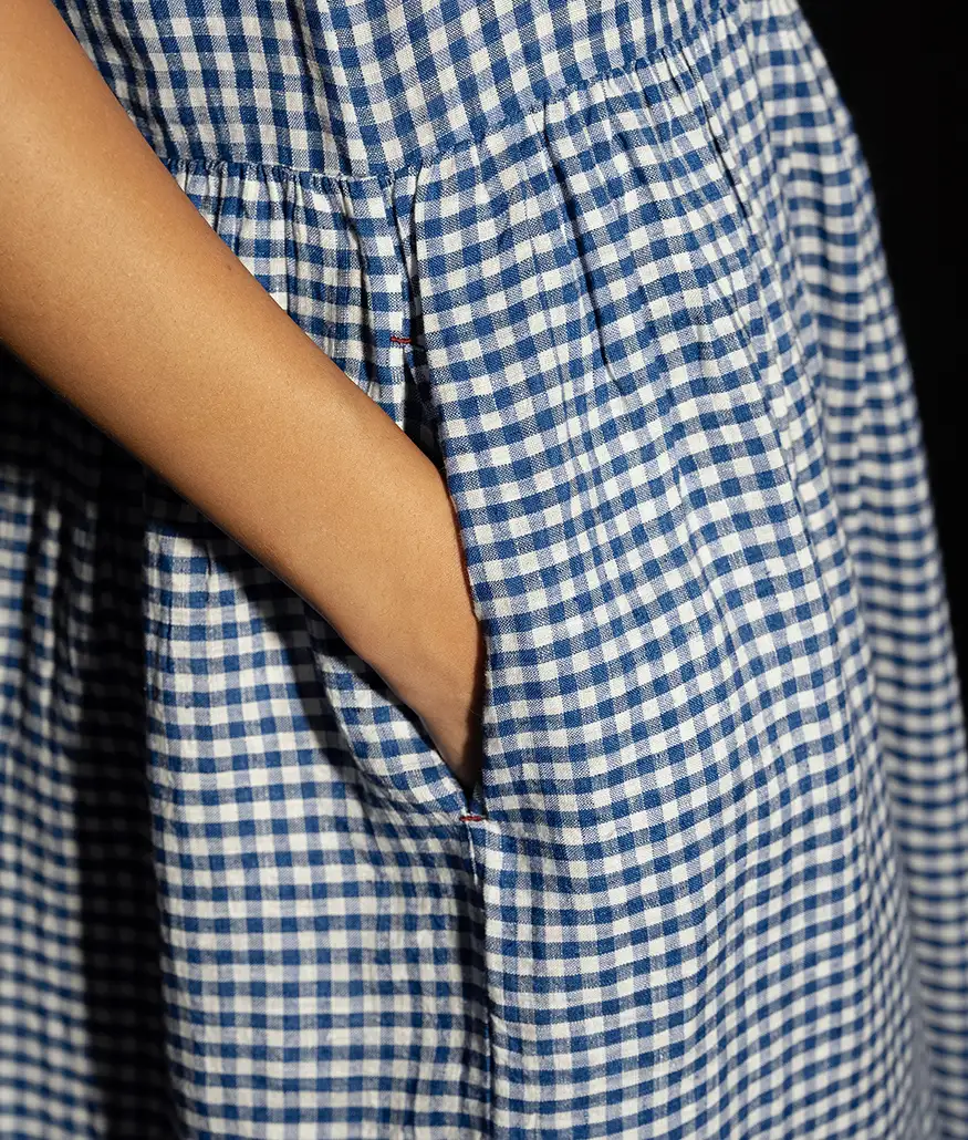 Cobalt Handwoven Linen Check Dress - Image 4