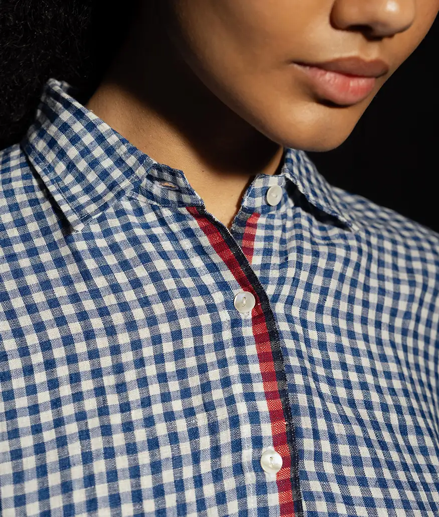 Cobalt Handwoven Linen Check Blouse - Image 4