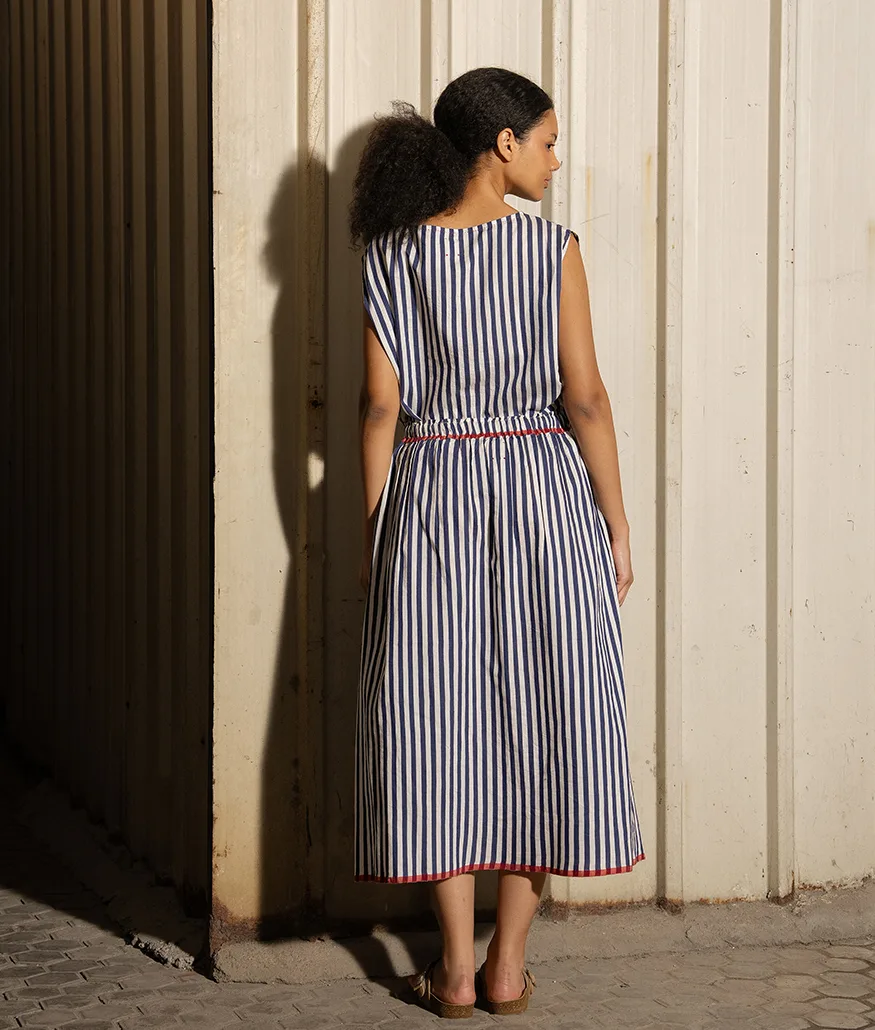 Navy Handwoven Cotton Silk Skirt - Image 2