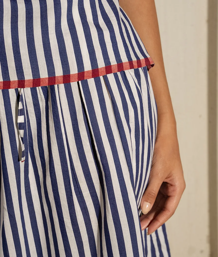 Navy Handwoven Cotton Silk Skirt - Image 3