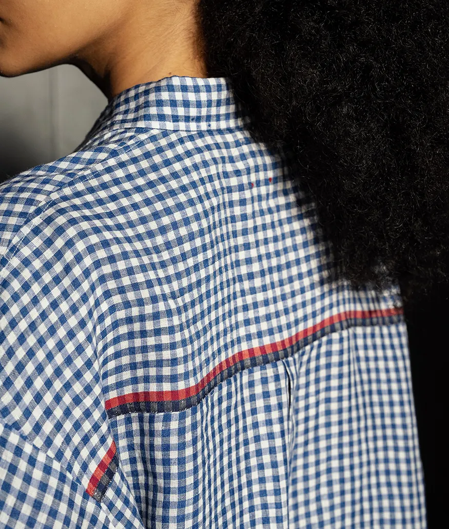 Cobalt Handwoven Linen Check Blouse - Image 5