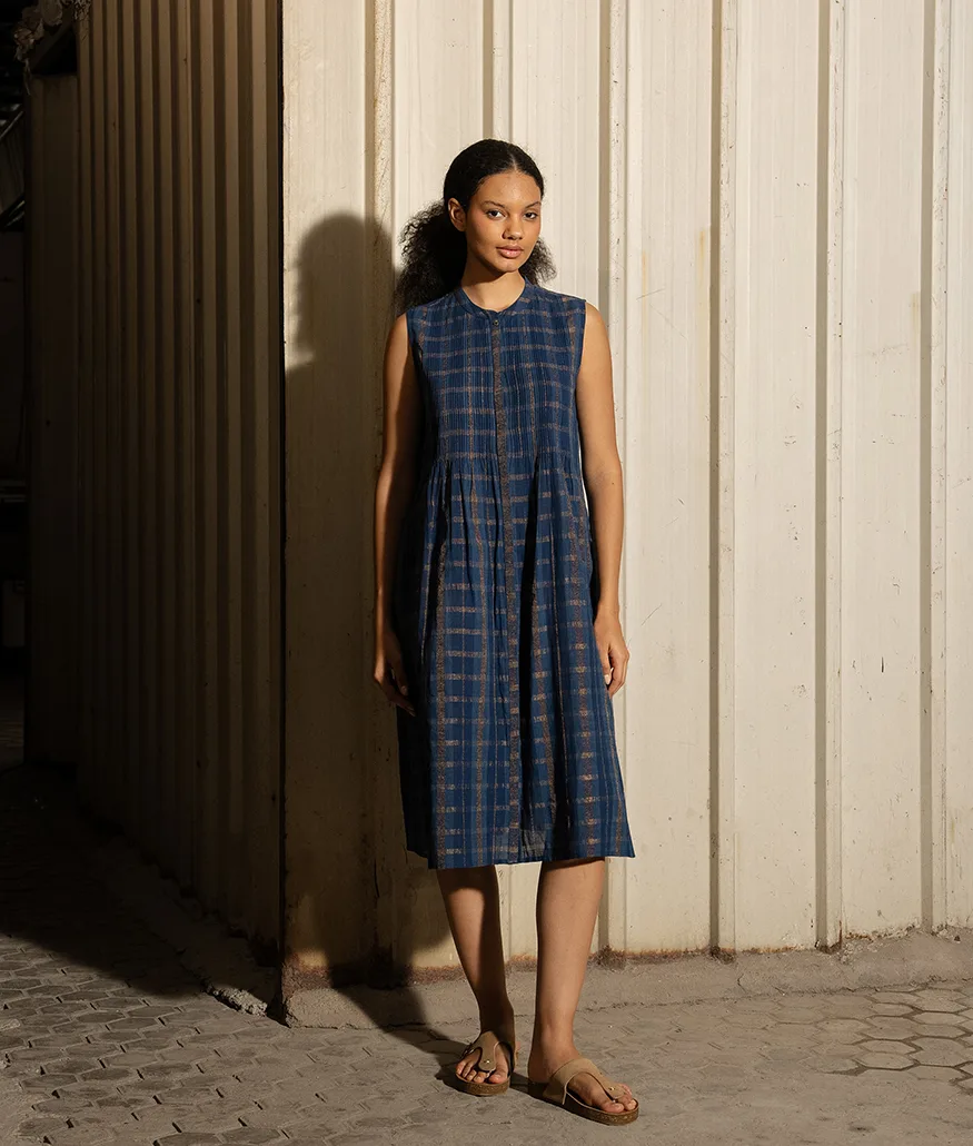 Indigo Handwoven Cotton Dress - Image 5