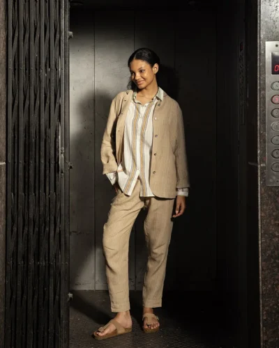 Dune Beige Striped Linen Pants