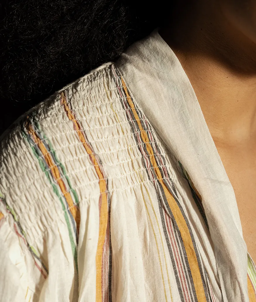 Ecru Handwoven Cotton Striped Top - Image 4