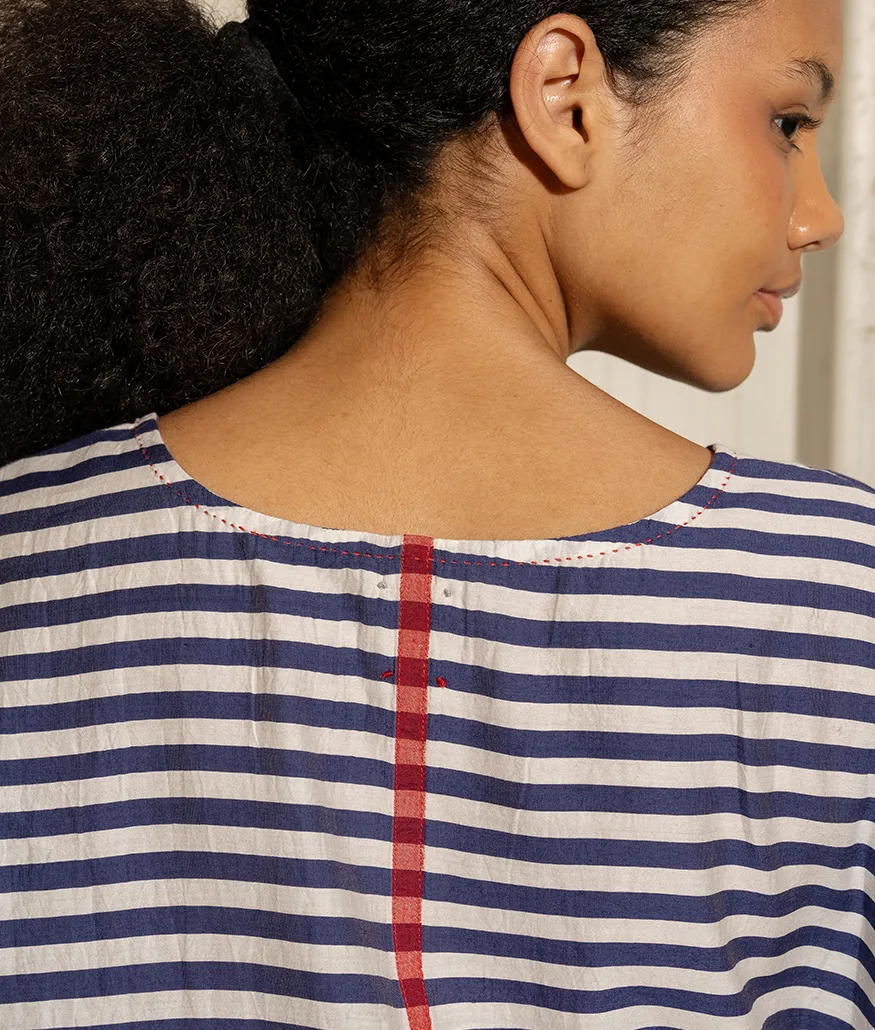 Navy Handwoven Cotton Silk Dress - Image 7