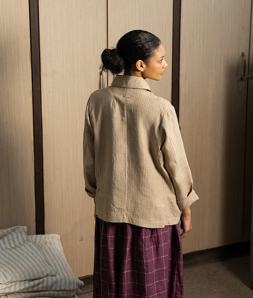 Dune Beige Striped Linen Jacket - Image 2