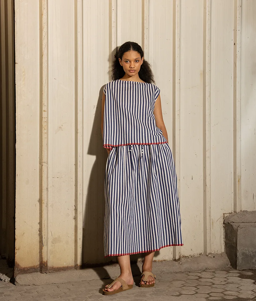 Navy Handwoven Cotton Silk Top - Image 3