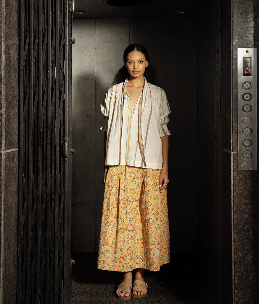 Ecru Handwoven Cotton Top with Stripes