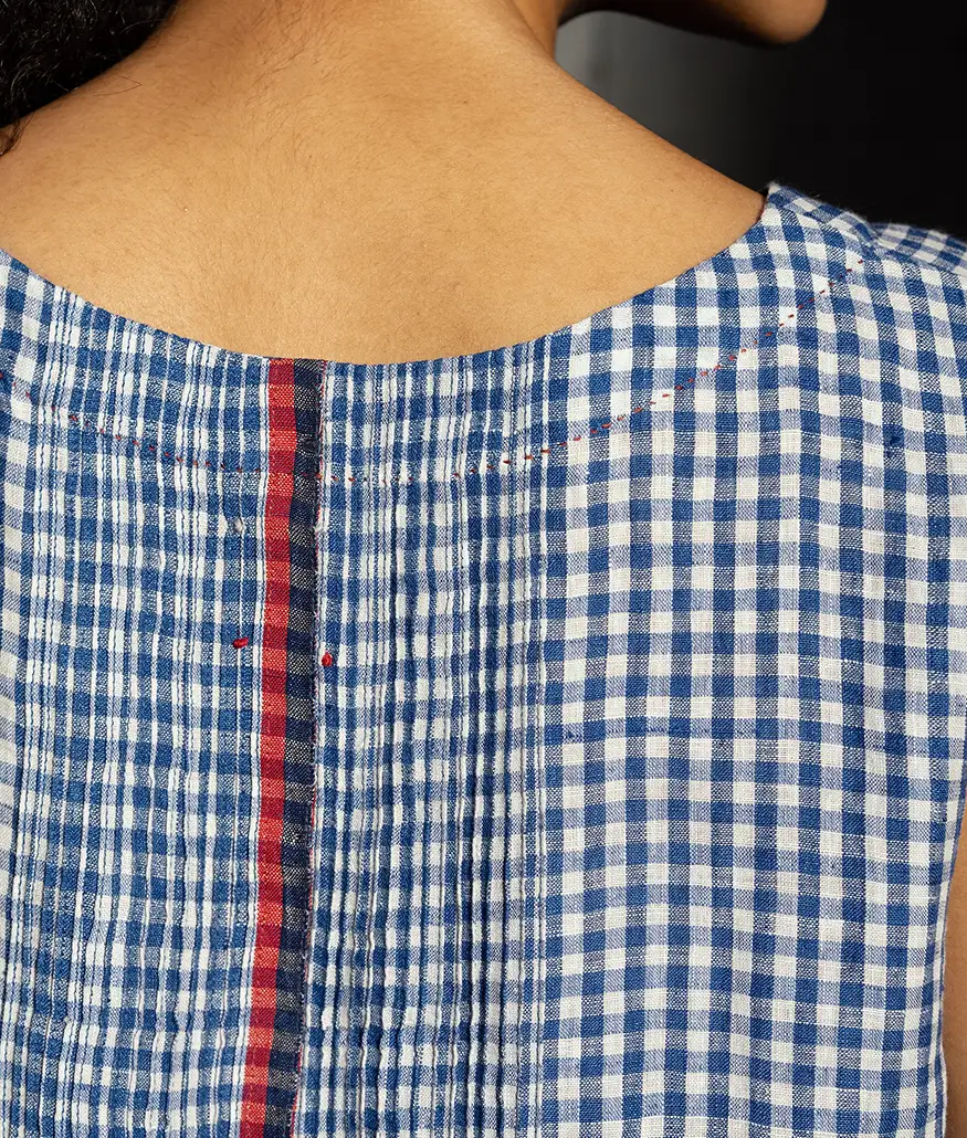 Cobalt Handwoven Linen Check Dress - Image 3