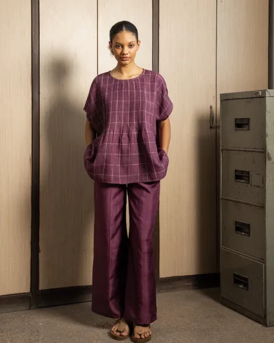 Aubergine Handwoven Linen Blouse