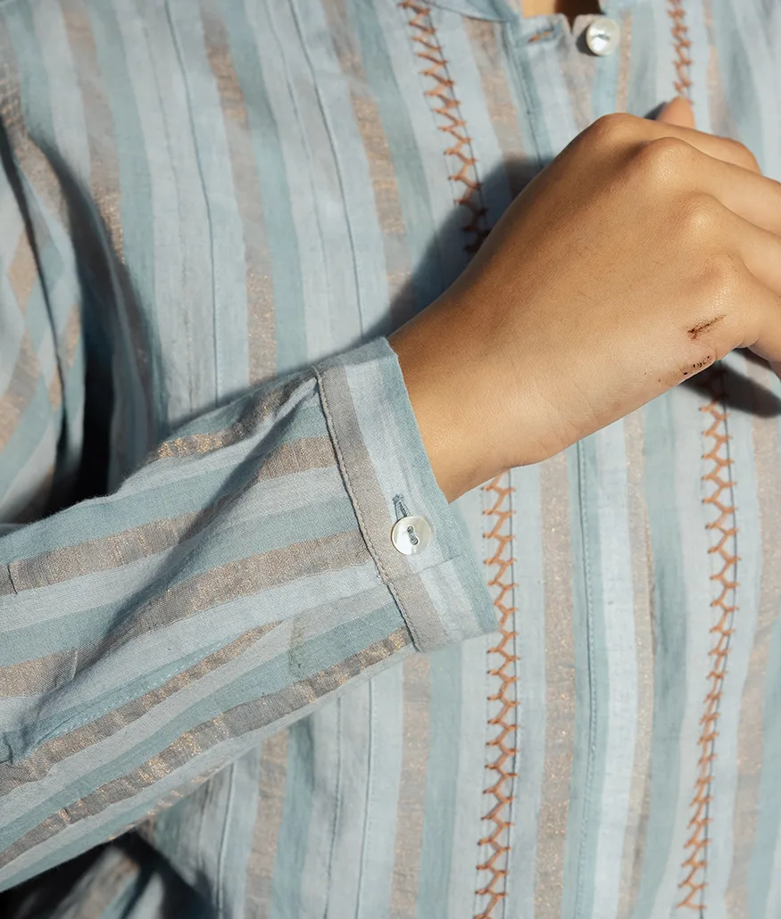 Sky Handwoven Cotton Shirt - Image 3