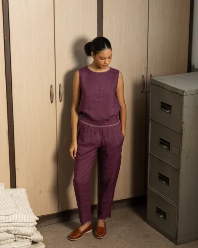 Aubergine Handwoven Linen Pants