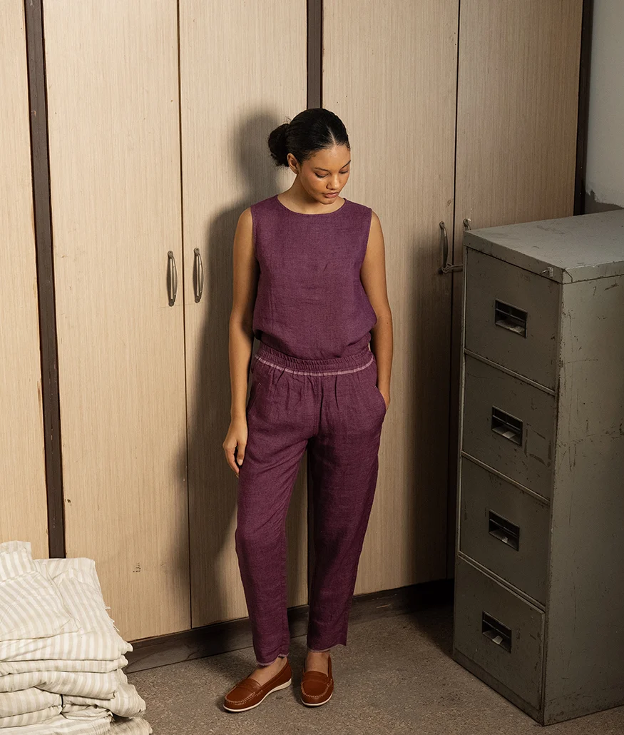Aubergine Handwoven Linen Pants