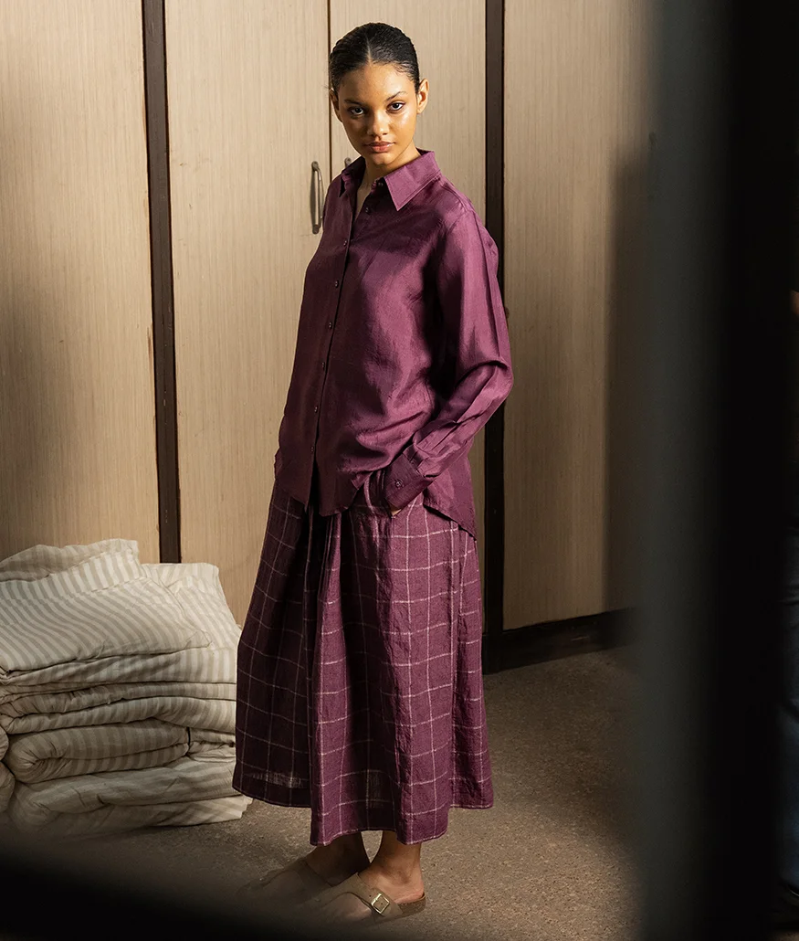 Aubergine Handwoven Silk Shirt - Image 5