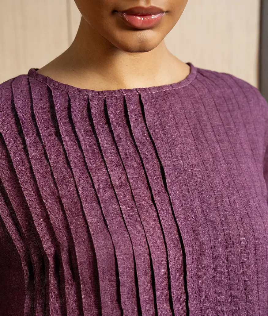 Aubergine Handwoven Linen Dress - Image 3