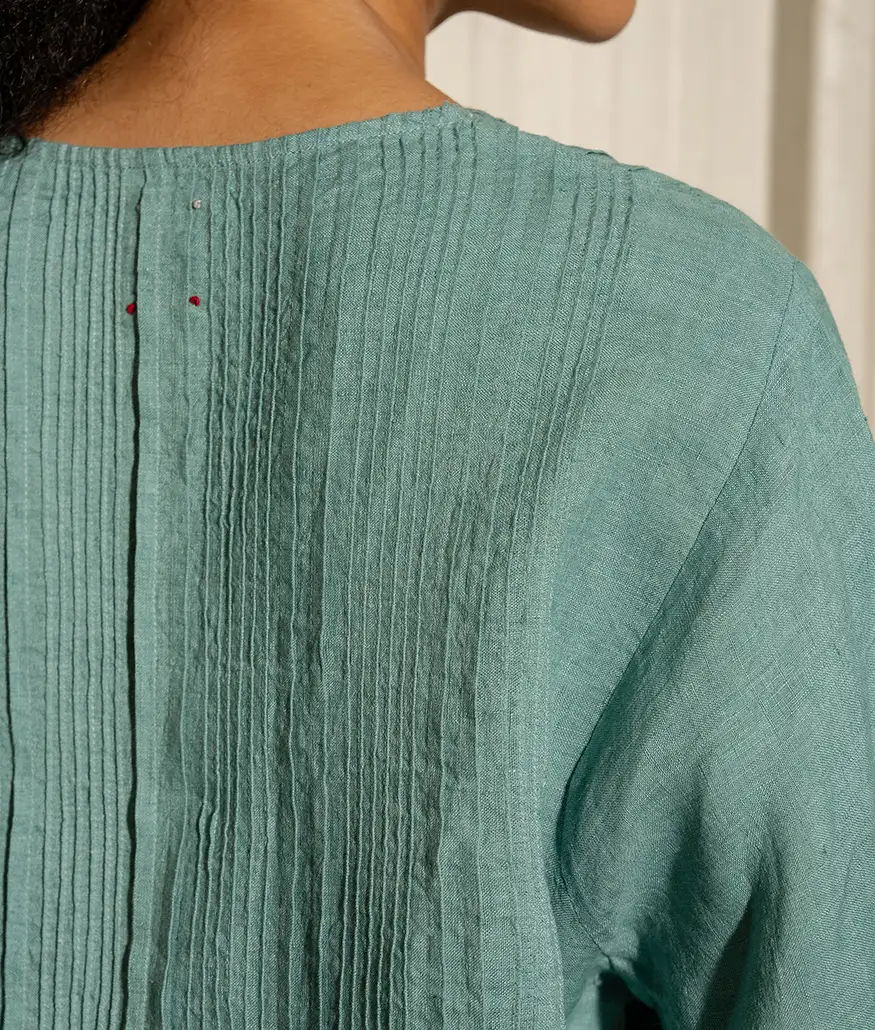 Mineral Green Handwoven Linen Top - Image 6