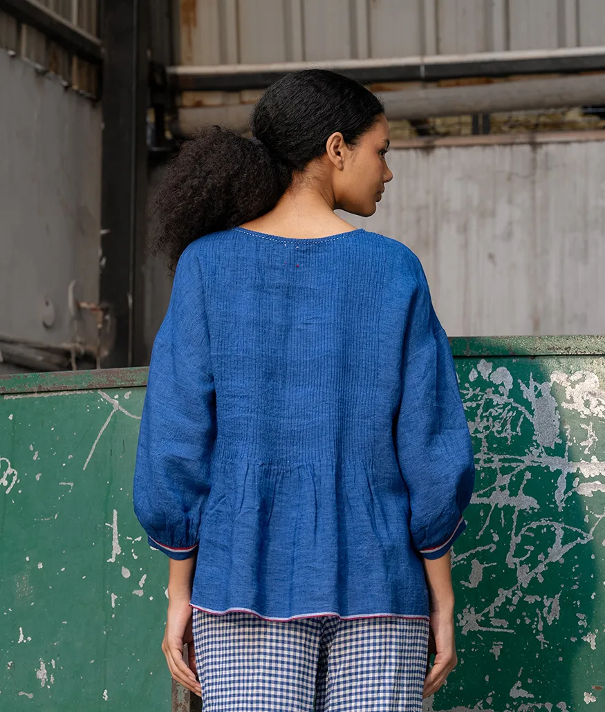 Cobalt Handwoven Linen Top - Image 2