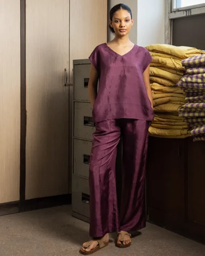 Aubergine Handwoven Silk Top
