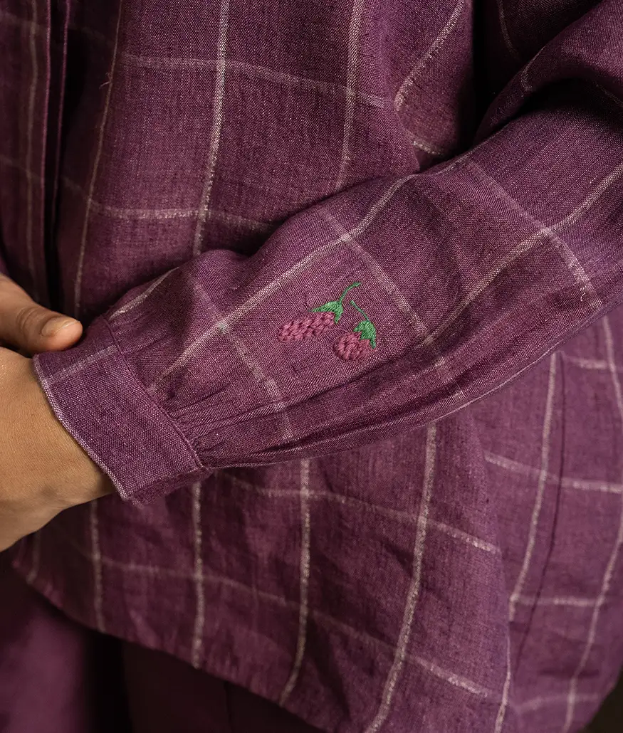 Aubergine Handwoven Linen Shirt - Image 4