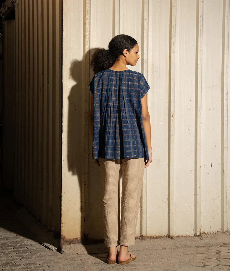 Indigo Handwoven Cotton Blouse - Image 4