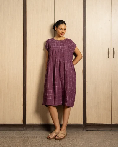 Aubergine Handwoven Linen Dress