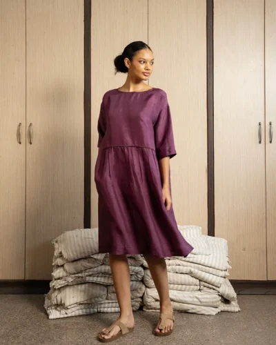 Aubergine Handwoven Silk Dress