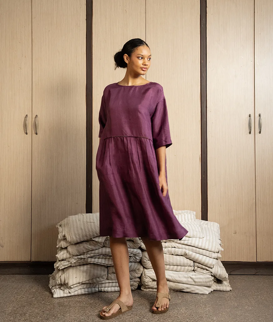 Aubergine Handwoven Silk Dress