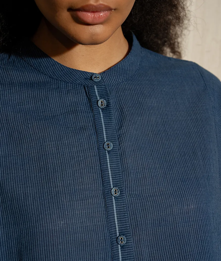 Indigo Handwoven Cotton Lurex Check Blouse - Image 3