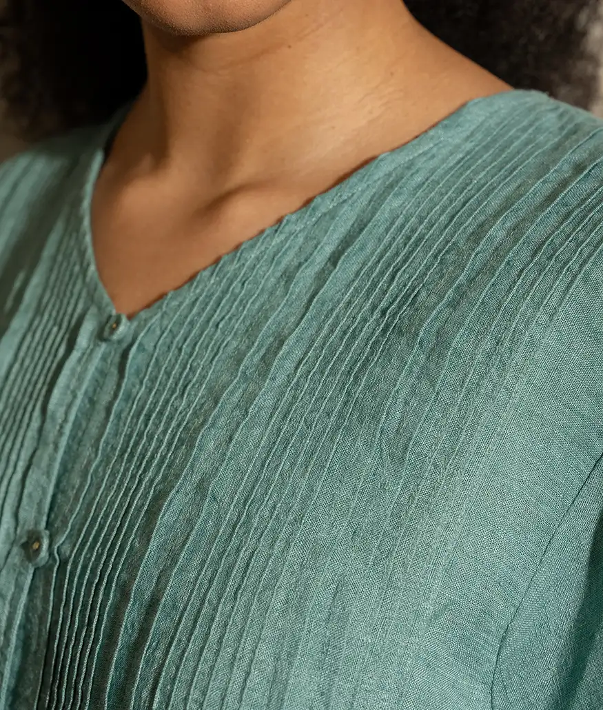 Mineral Green Handwoven Linen Top - Image 3