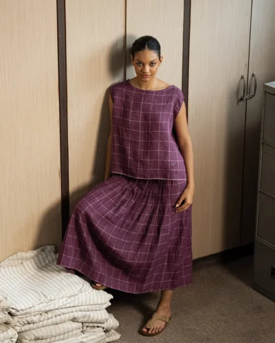 Aubergine Handwoven Linen Skirt