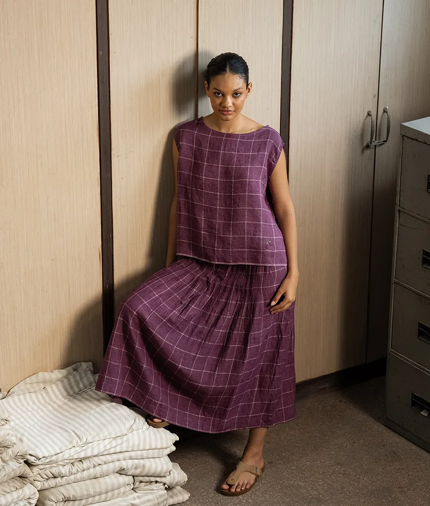 Aubergine Handwoven Linen Skirt