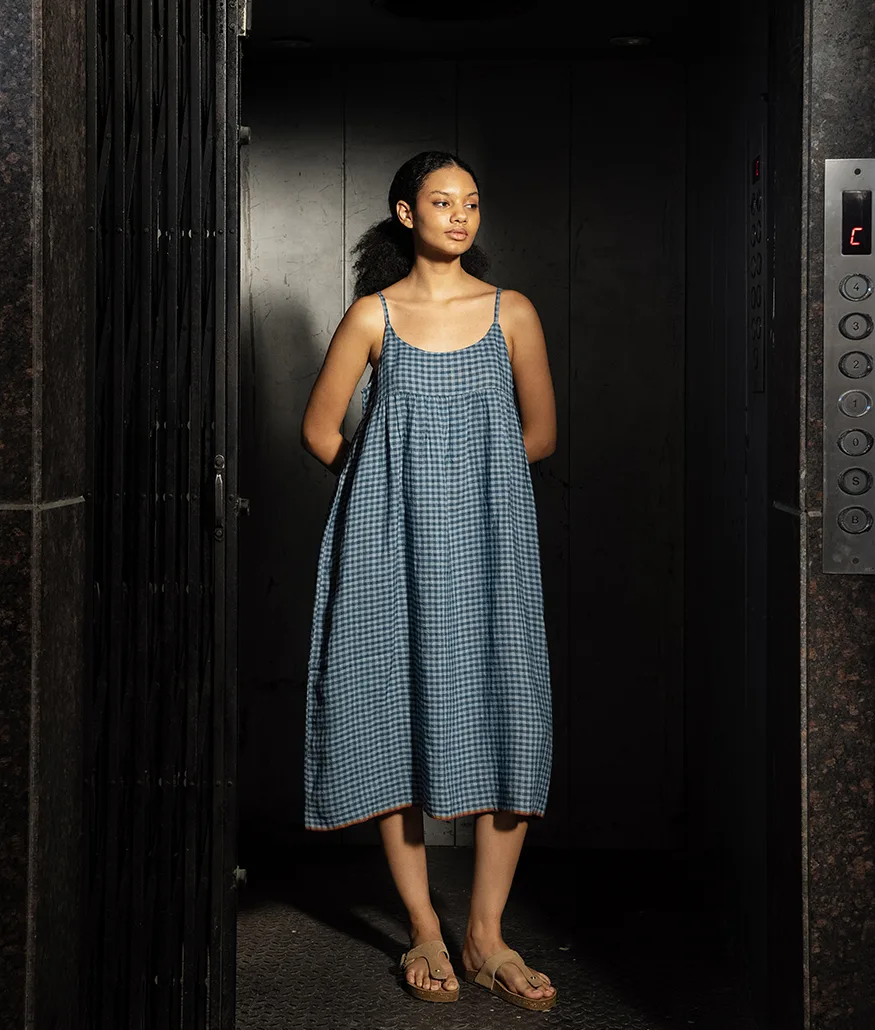 Ash Blue Handwoven Linen Dress