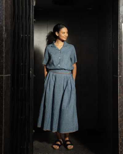 Ash Blue Handwoven Linen Skirt