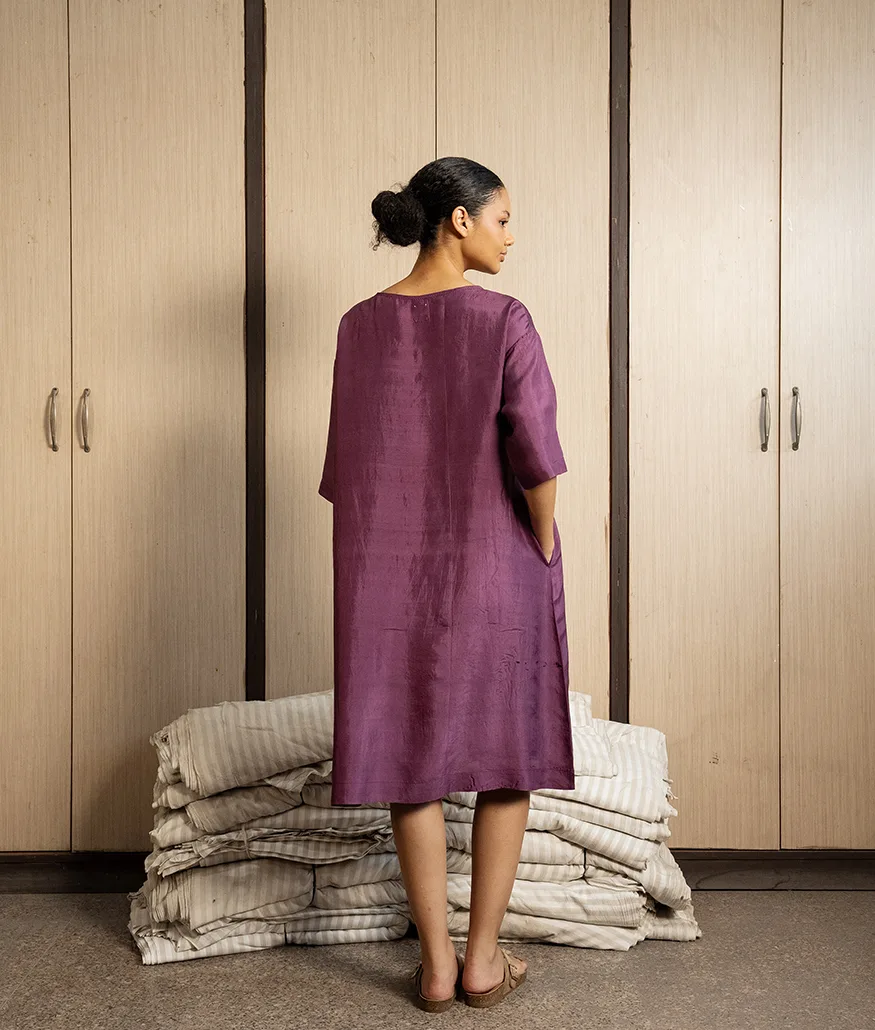 Aubergine Handwoven Silk Dress - Image 4
