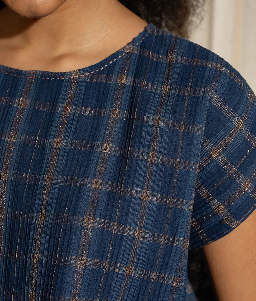 Indigo Handwoven Cotton Blouse - Image 3