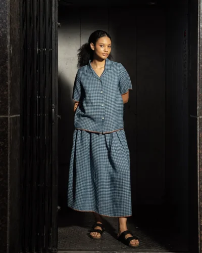 Ash Blue Handwoven Linen Top