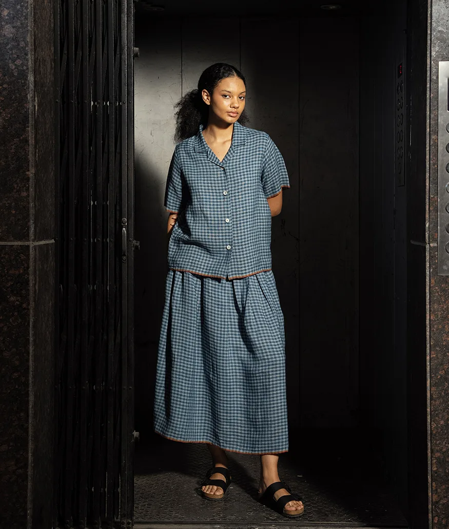 Ash Blue Handwoven Linen Top