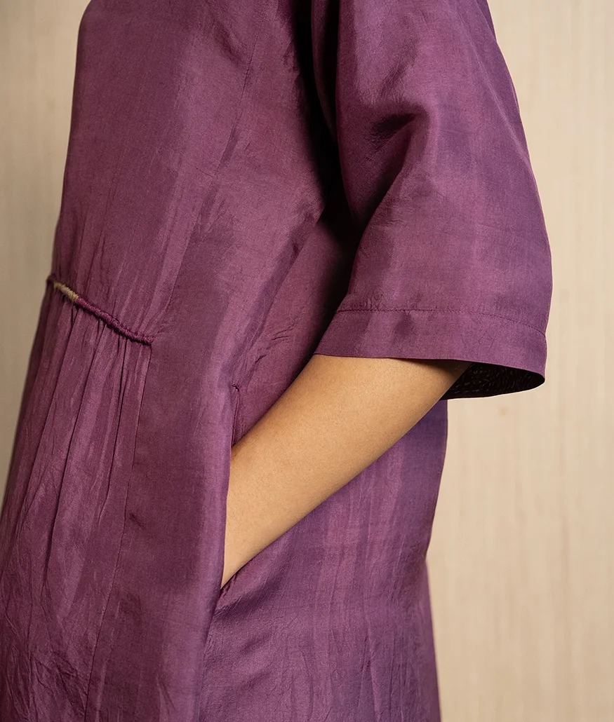 Aubergine Handwoven Silk Dress - Image 2