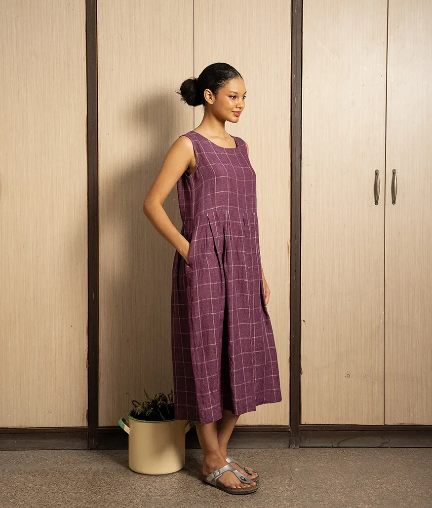Aubergine Handwoven Linen Dress - Image 3