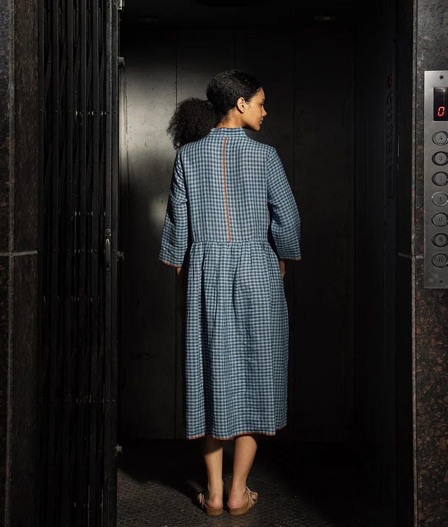 Ash Blue Handwoven Linen Dress - Image 2