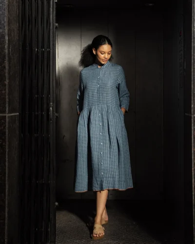 Ash Blue Handwoven Linen Dress