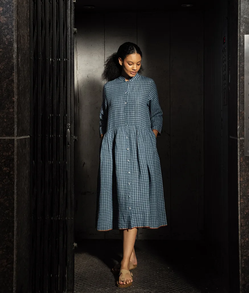 Ash Blue Handwoven Linen Dress