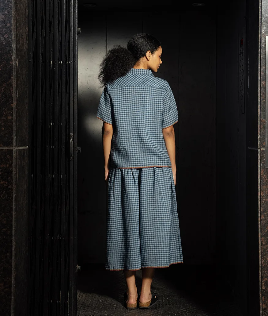 Ash Blue Handwoven Linen Top - Image 3