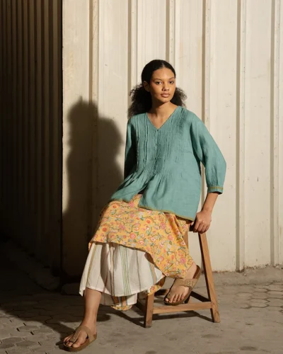 Mineral Green Handwoven Linen Top
