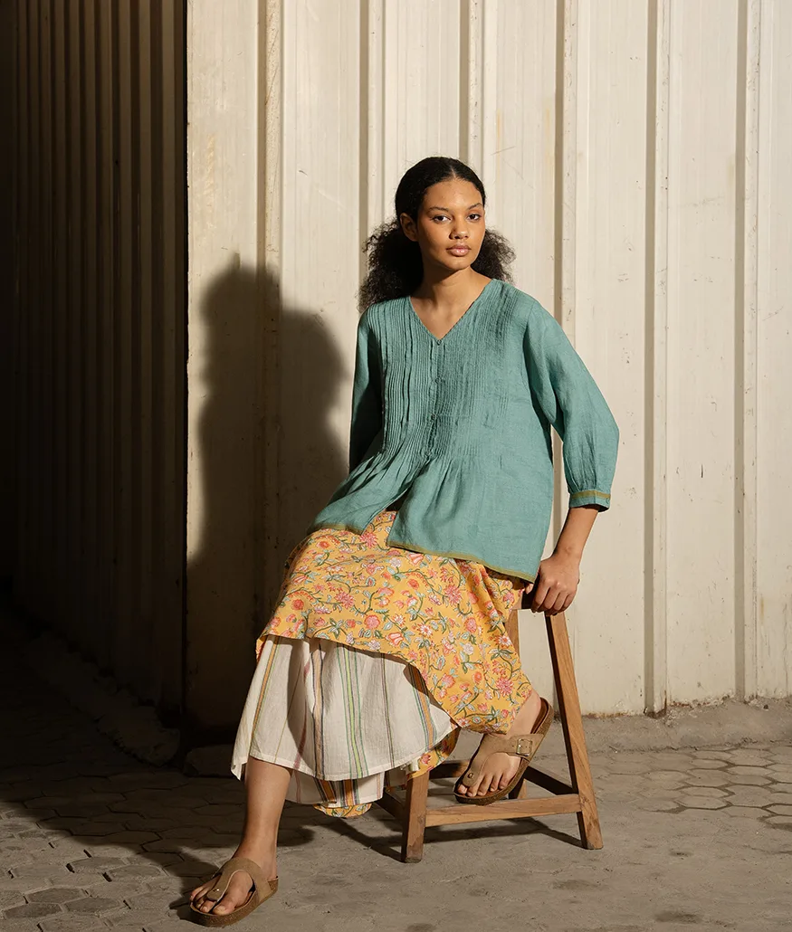 Mineral Green Handwoven Linen Top