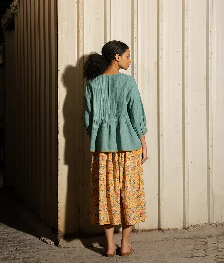 Mineral Green Handwoven Linen Top - Image 2