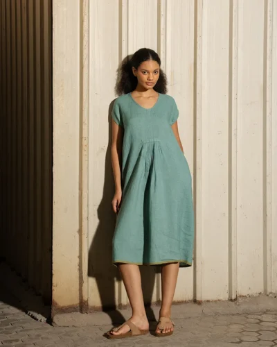 Mineral Green Handwoven Linen Dress